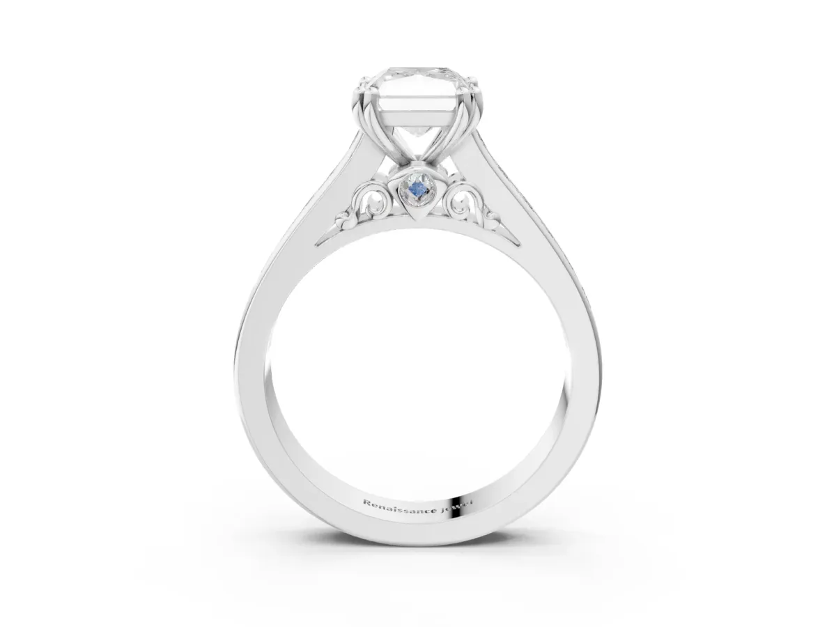 Radiant Cut Cut Channel Set Solitaire Engagement Ring with Prong Setting Platinum