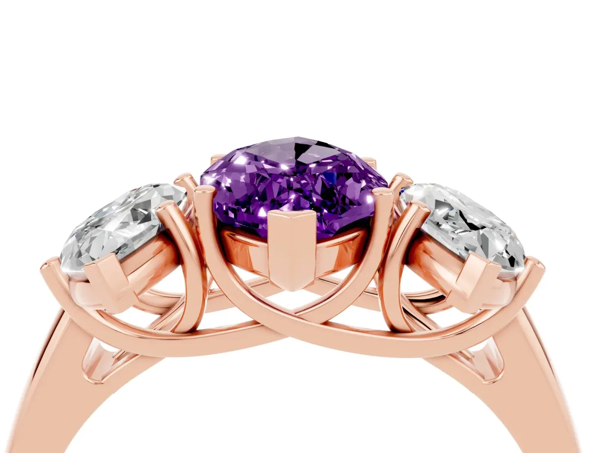 Three-Stone Marquise Cut Amethyst Engagement Ring with Prong Setting Rose gold
