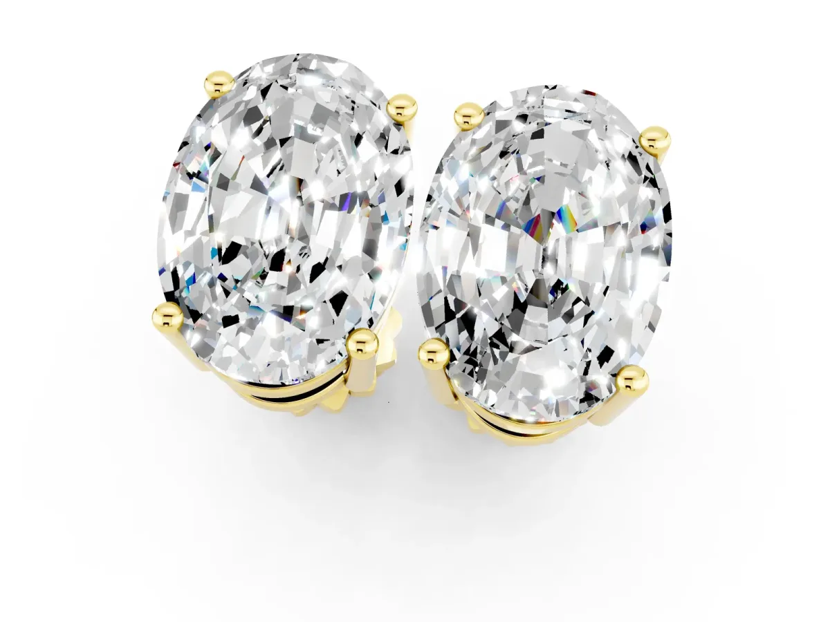 Oval Cut Moissanite Stud Earrings Yellow gold