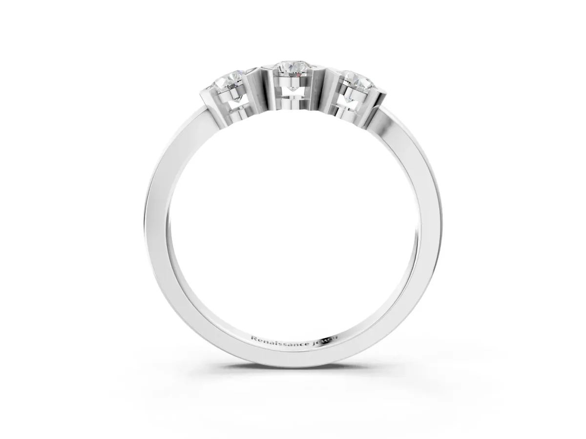 Three-Stone Round Diamond Half Bezel Prong Band Platinum