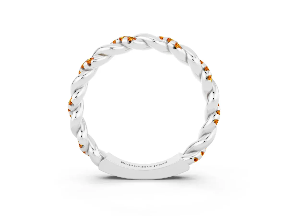 Twisted Pavé Round Citrine Eternity Band Platinum