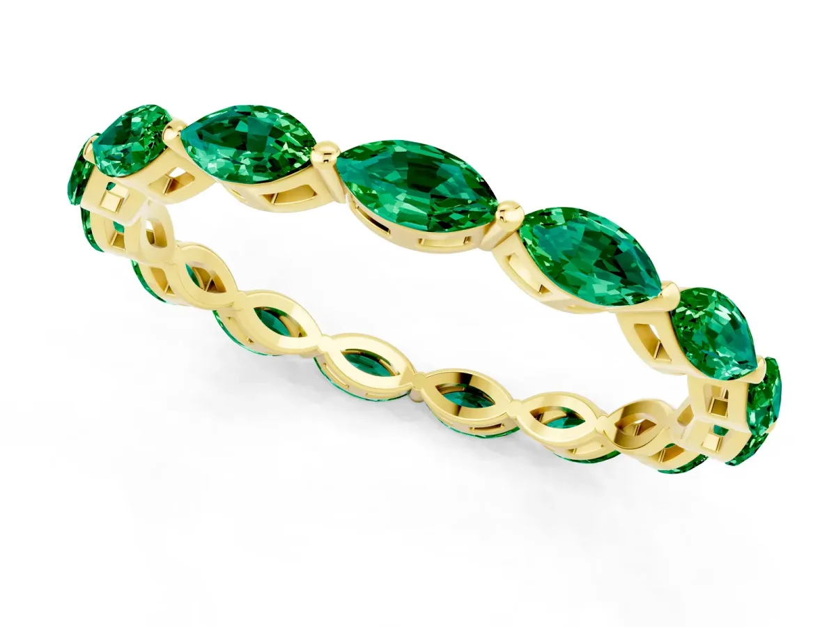 Marquise Emerald Eternity Band with U-Prong Setting Yellow gold