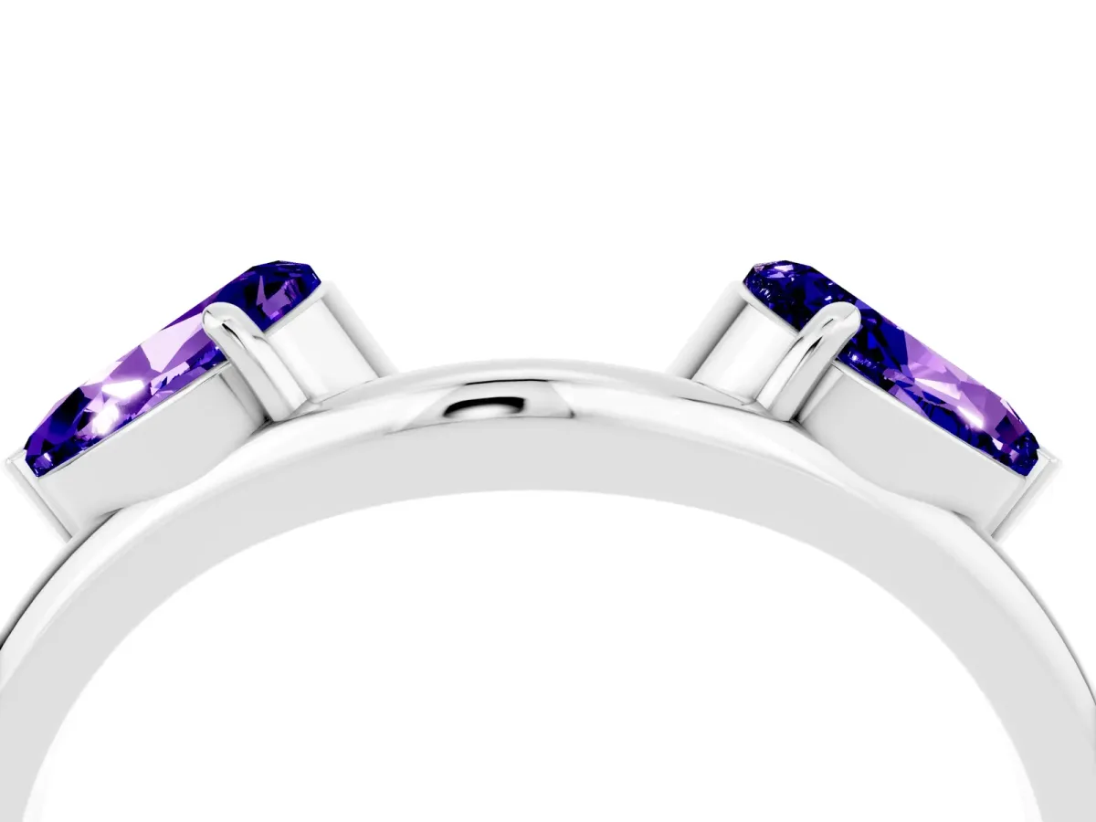 Two-Stone Pear Tanzanite Bypass Ring with Prong Setting Silver