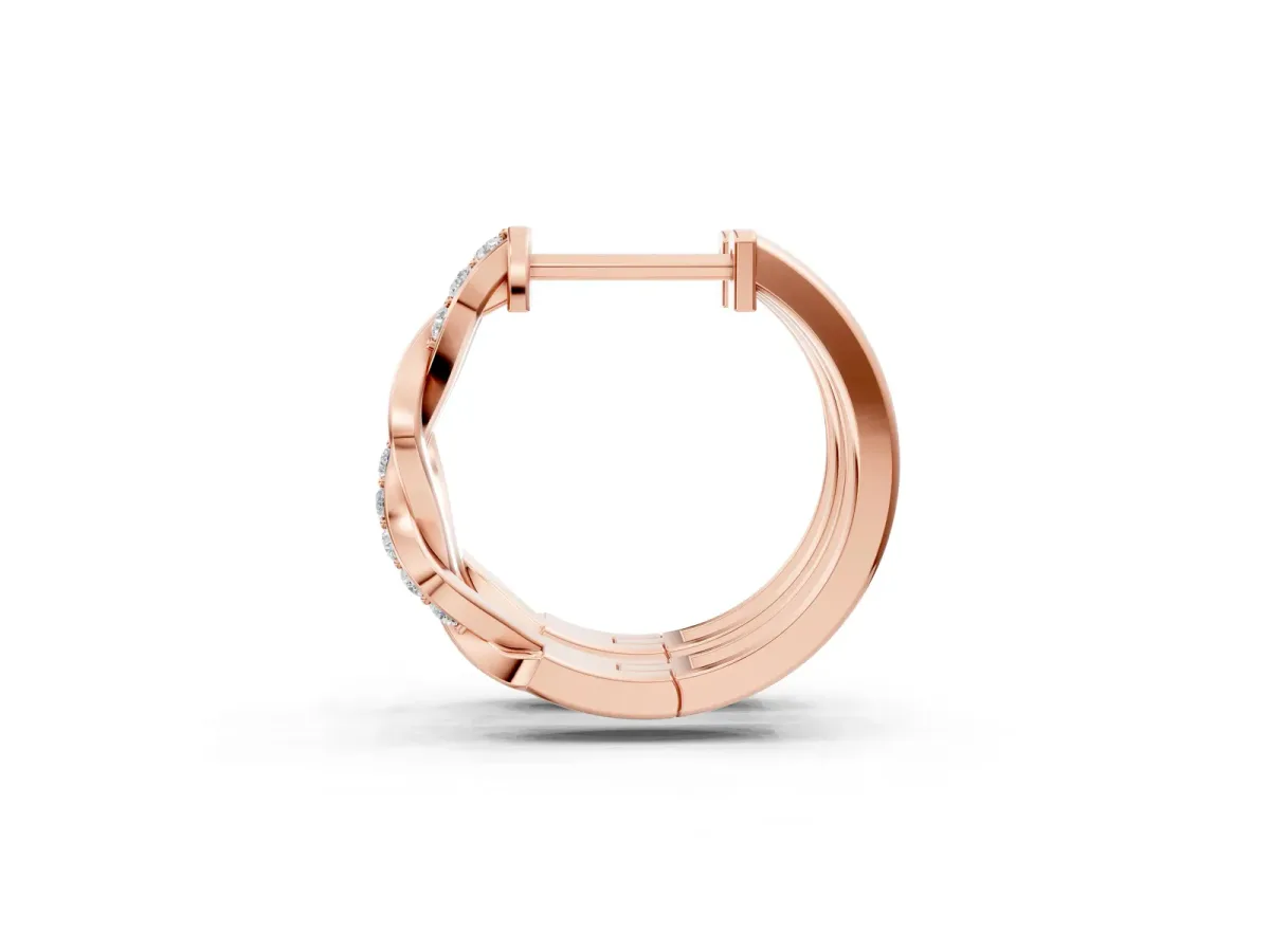 Round Cut Diamond Twisted Pavé Hoop Earrings Rose gold