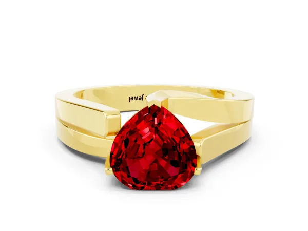 Modern Tension Set Heart Cut Ruby Solitaire Wide Band Ring Yellow gold