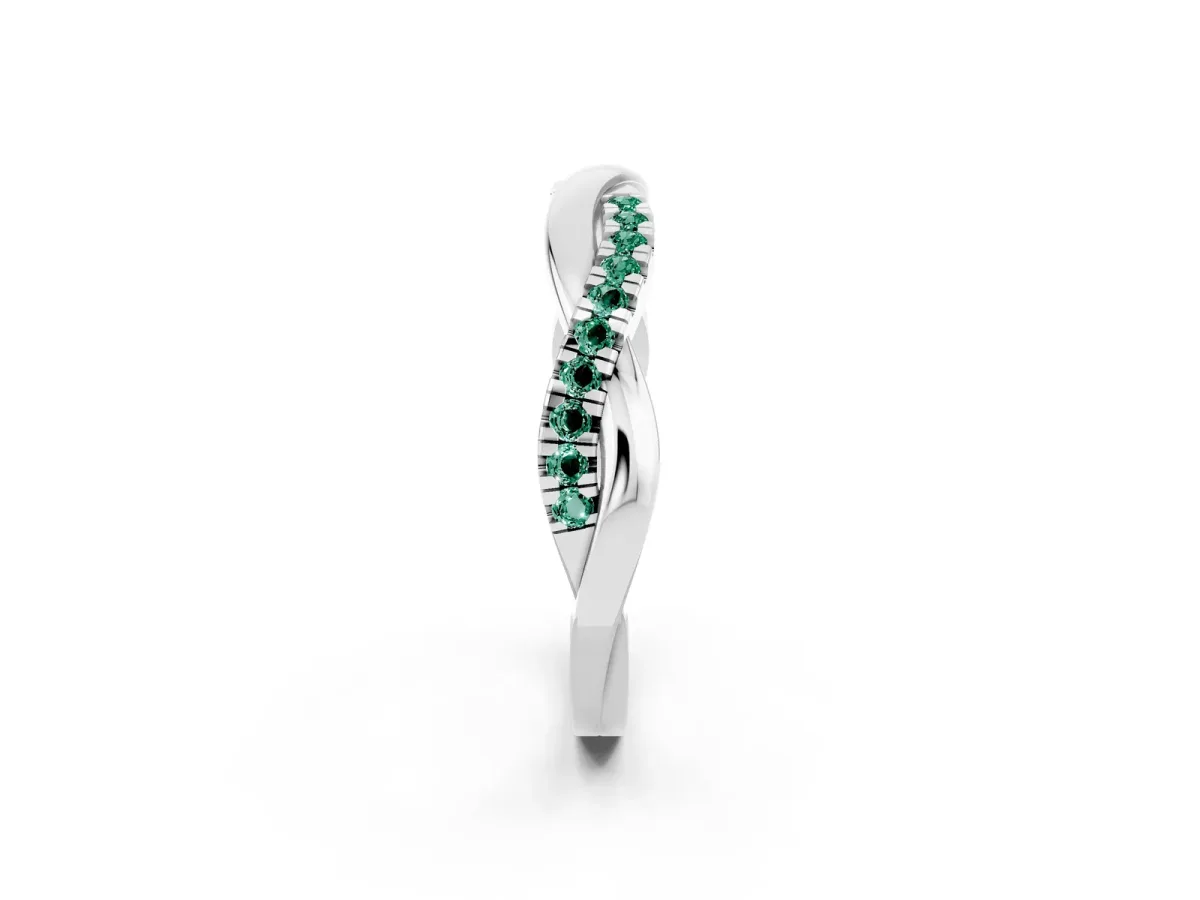 Round Green Sapphire Twisted Infinity Band with Prong Setting Platinum