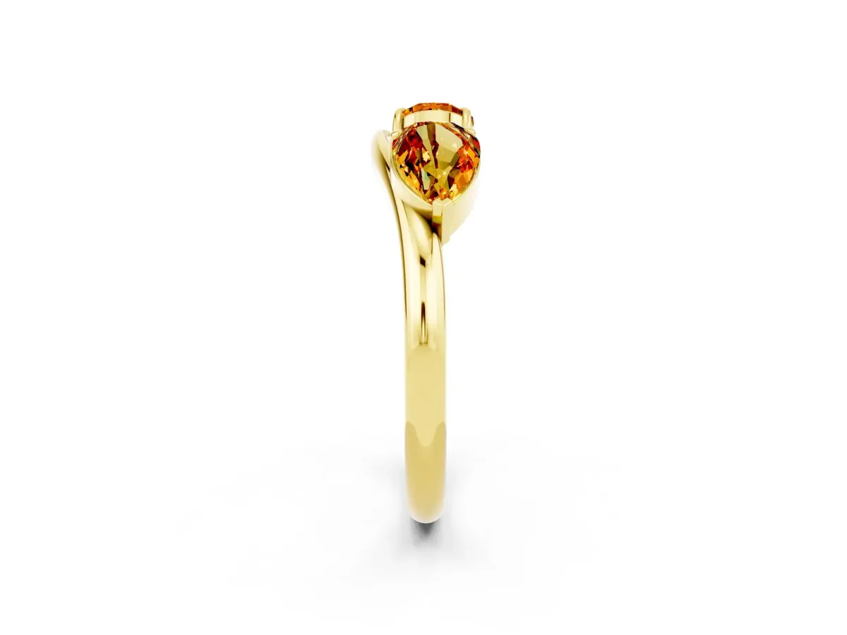 Two-Stone Pear Citrine Bypass Ring with Prong Setting Yellow gold