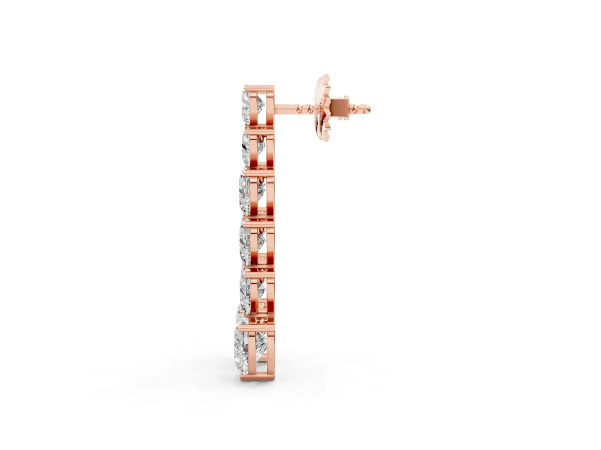 Graduated Heart Diamond Linear Drop Earrings Rose gold