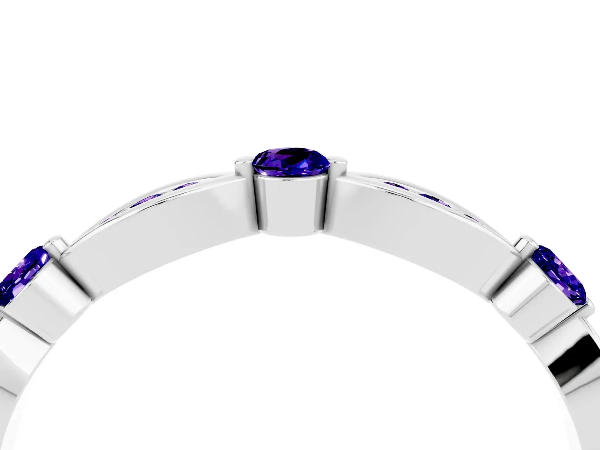 Marquise and Round Tanzanite Milgrain Band with Bezel Setting Silver