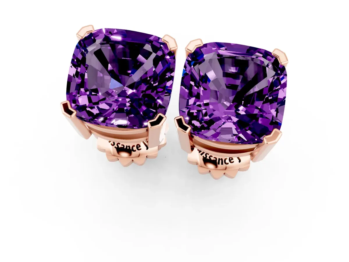 Cushion Cut Amethyst Stud Earrings Rose gold