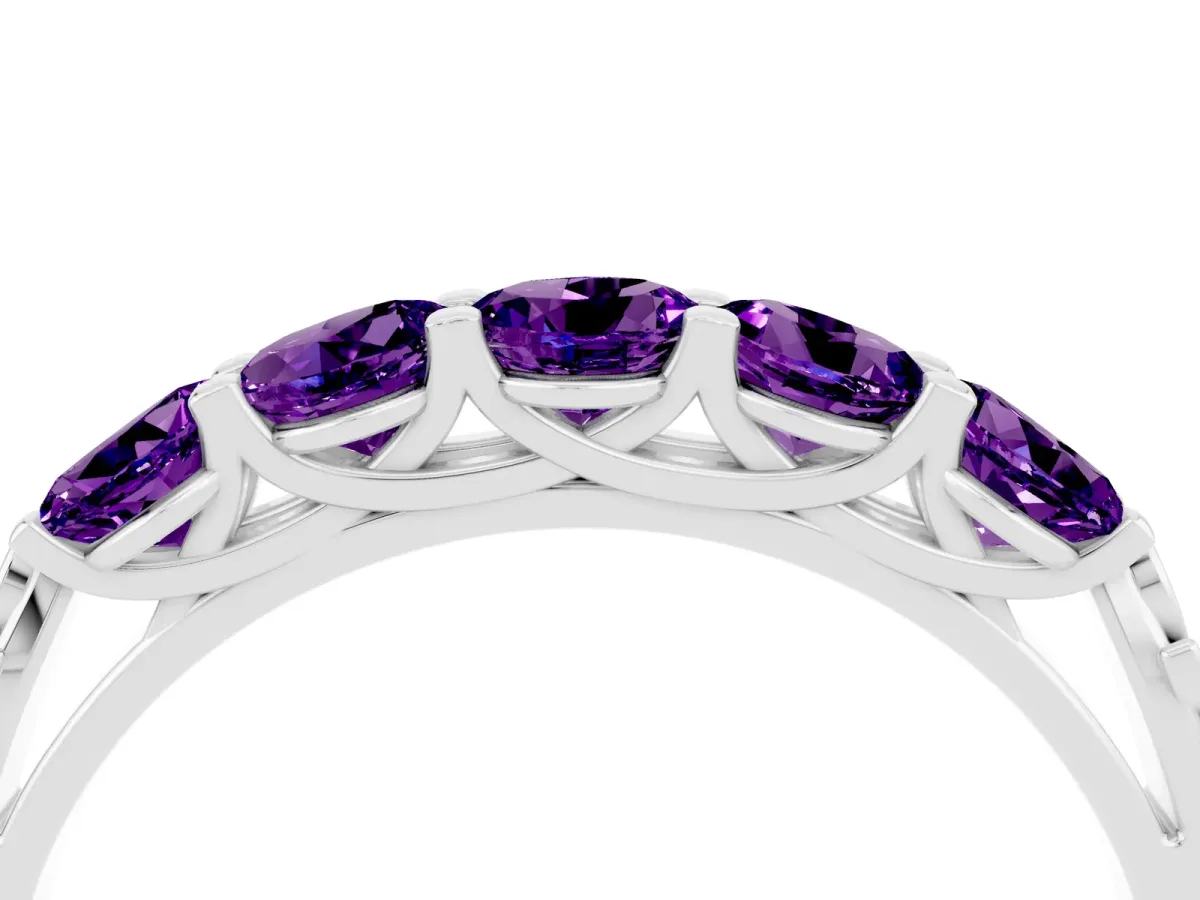 Five-Stone Round Amethyst Prong-Set Band Platinum