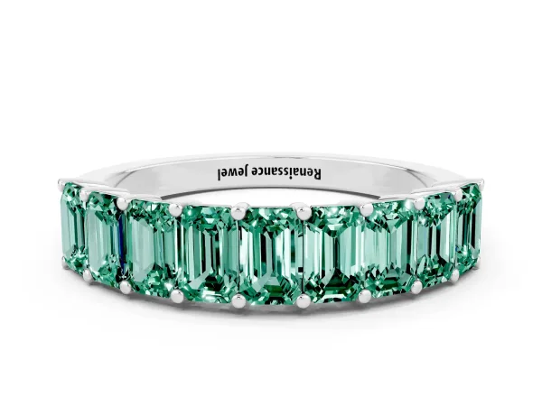 Emerald Cut Green Sapphire Prong-Set Eternity Band Platinum