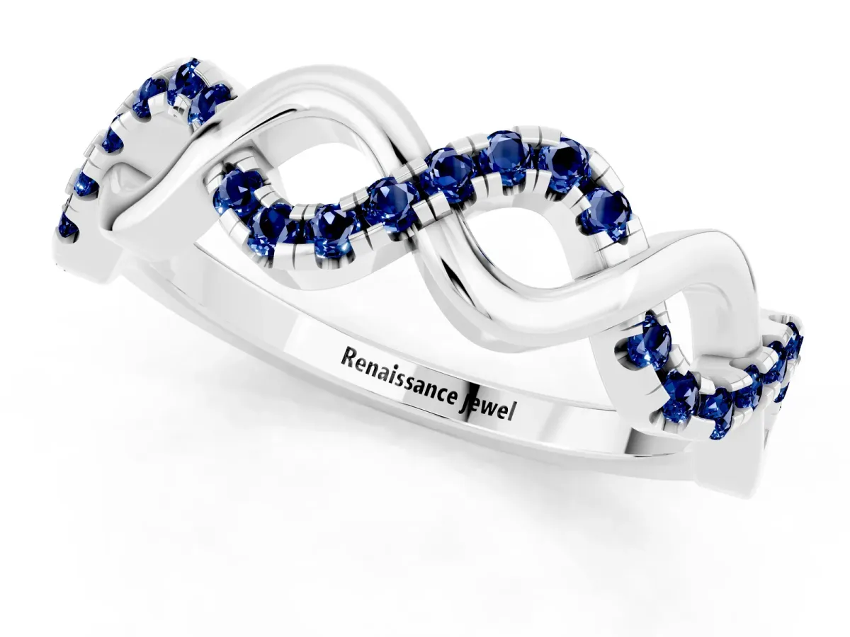 Twist Infinity Round Blue Sapphire Band with Pavé Setting Silver