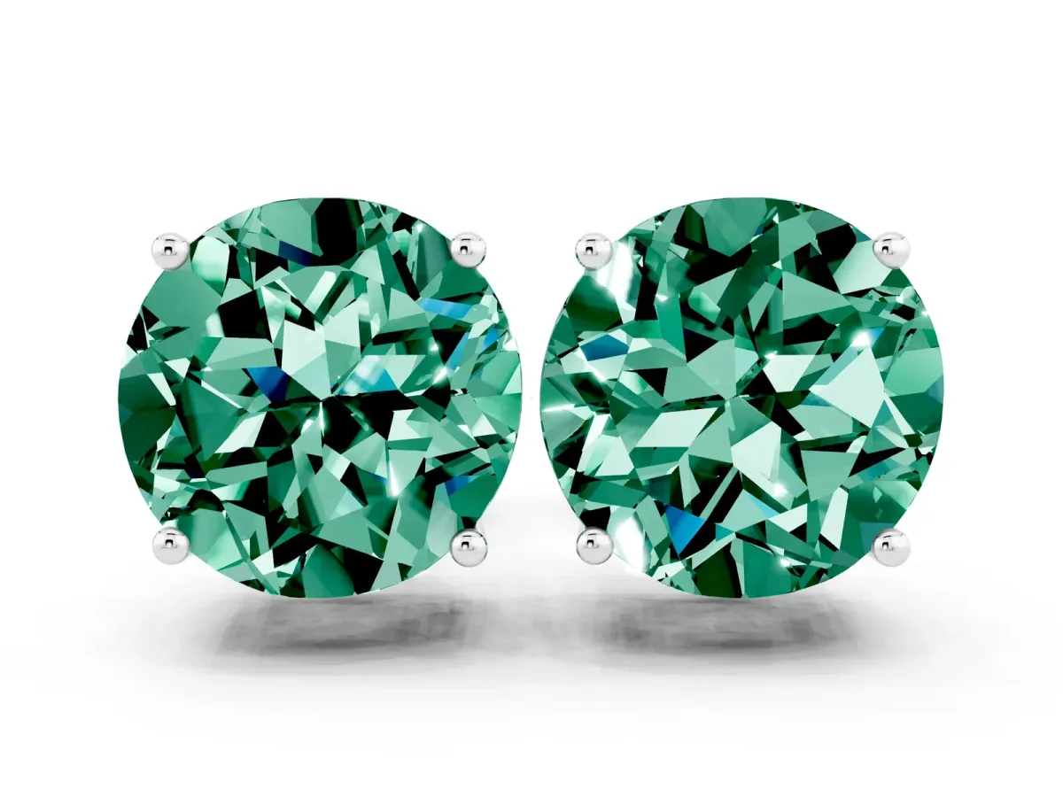 Round Cut Green Sapphire Stud Earrings White gold