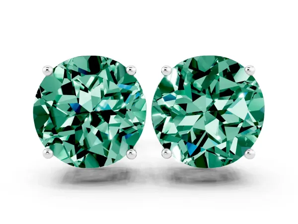 Round Cut Green Sapphire Stud Earrings Platinum
