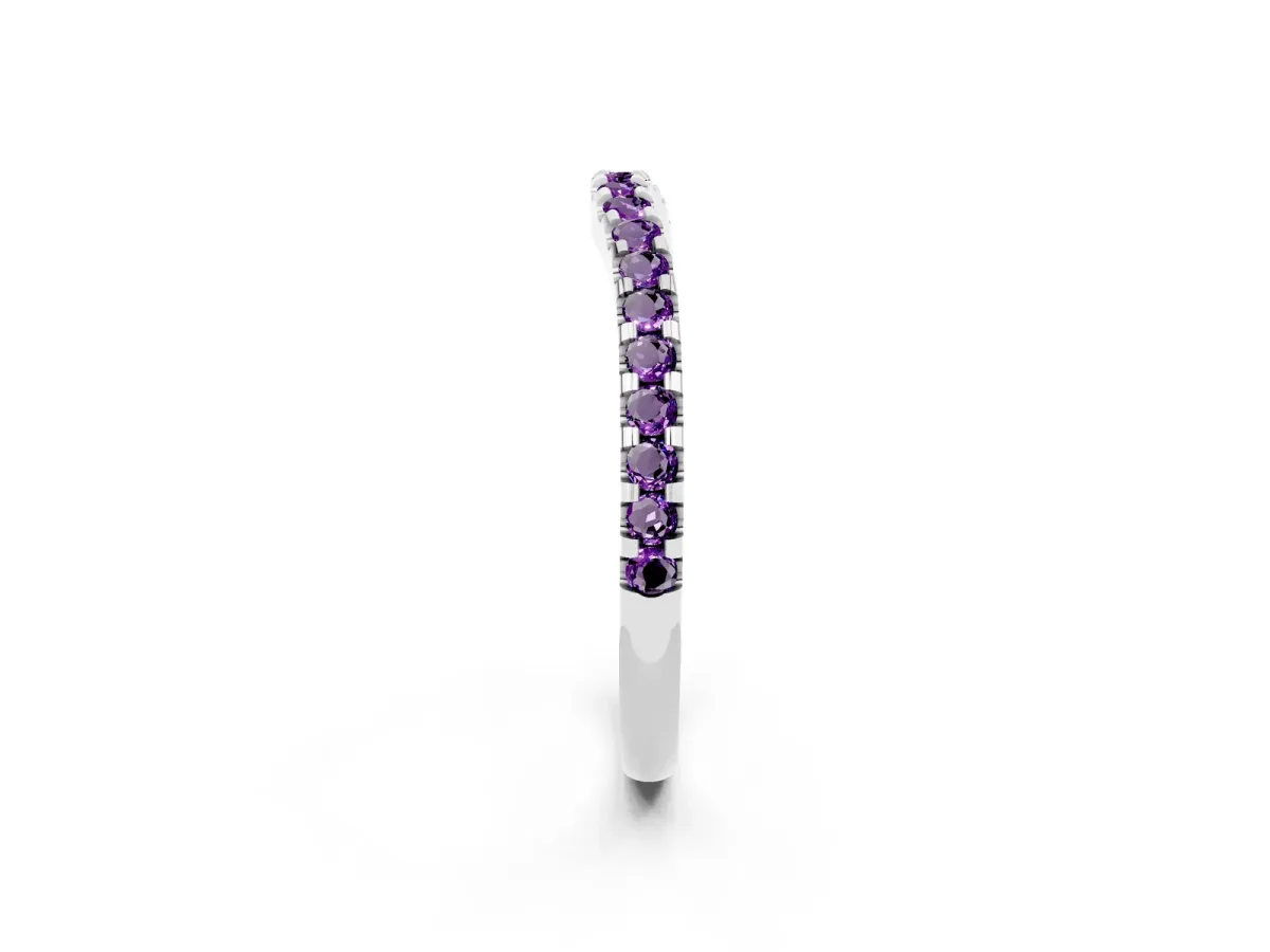 Round Amethyst Pavé Curved Wedding Band Platinum