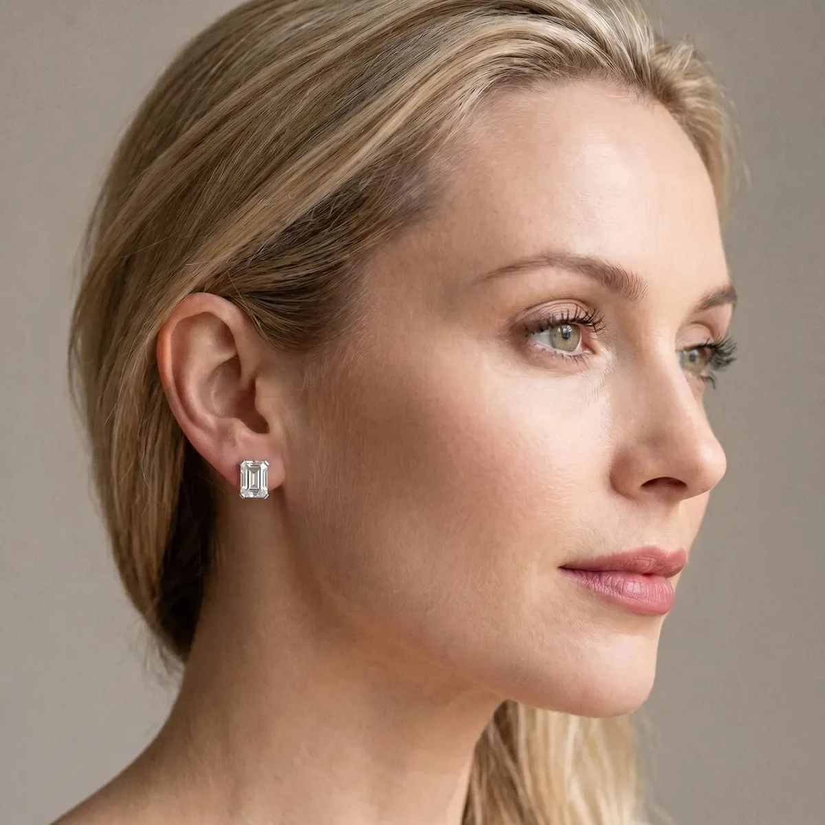 Emerald Cut Diamond Stud Earrings Platinum