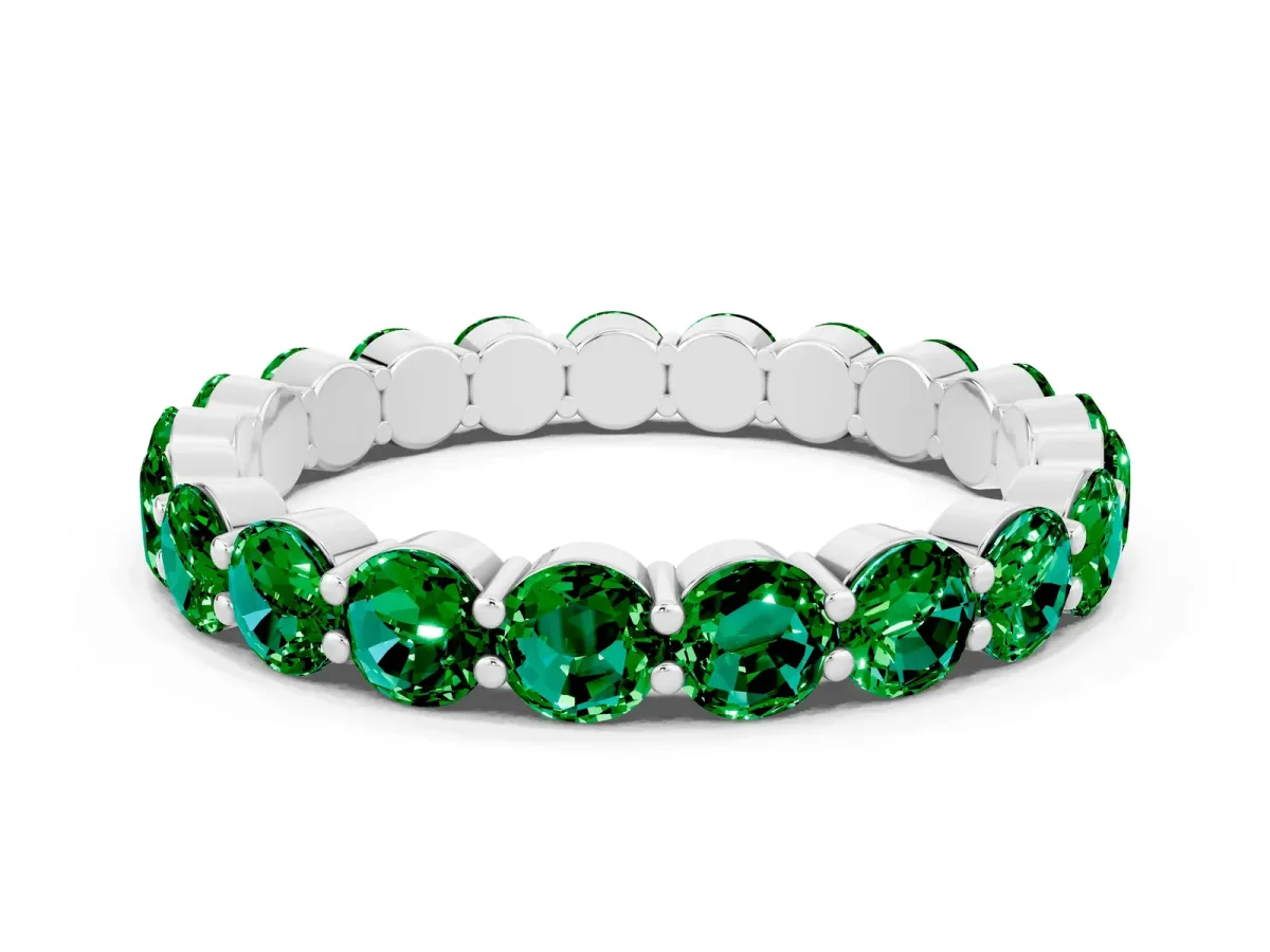 Round Emerald Eternity Band with U-Prong Setting Silver