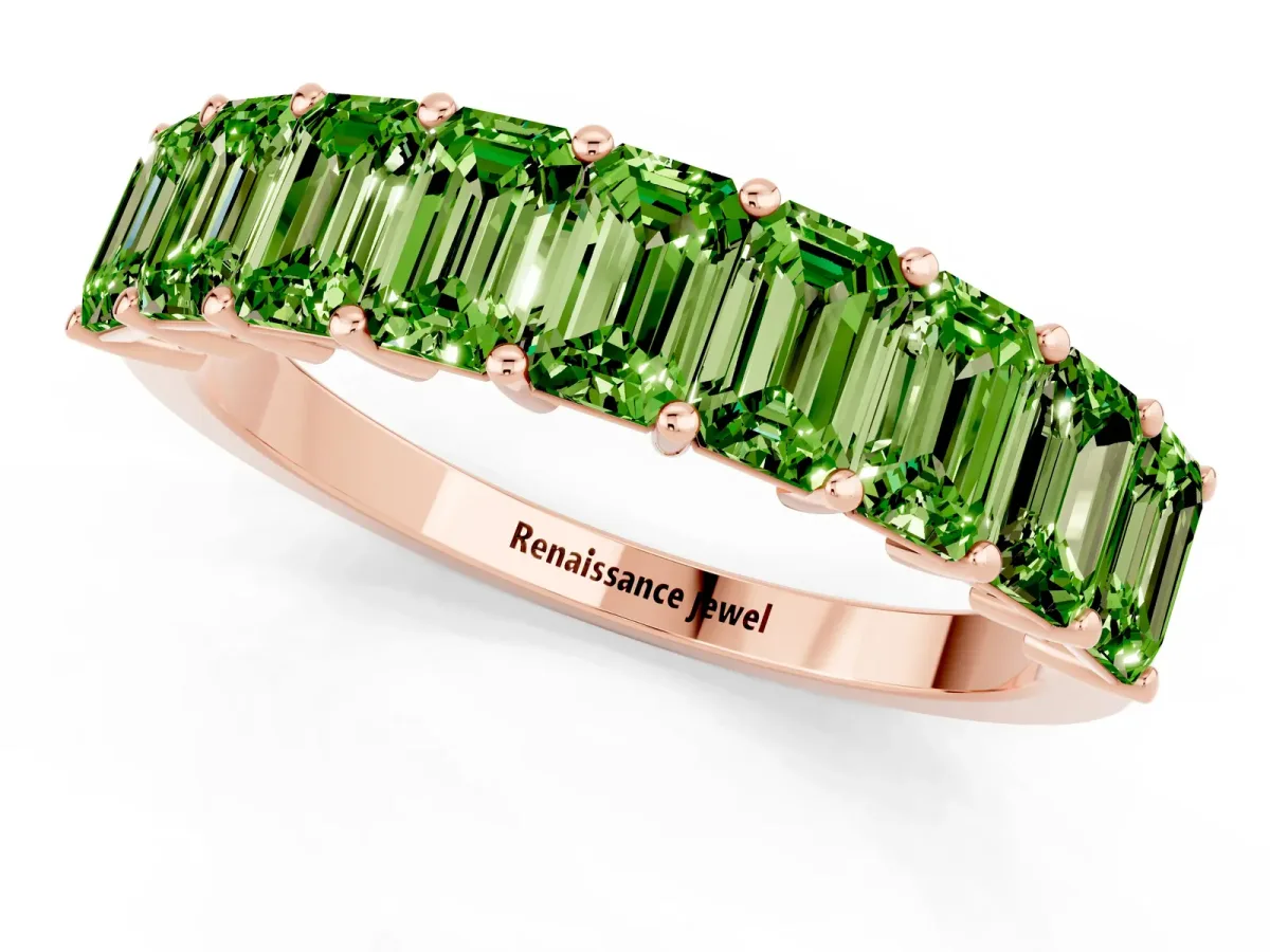 Emerald Cut Peridot Prong-Set Eternity Band Rose gold