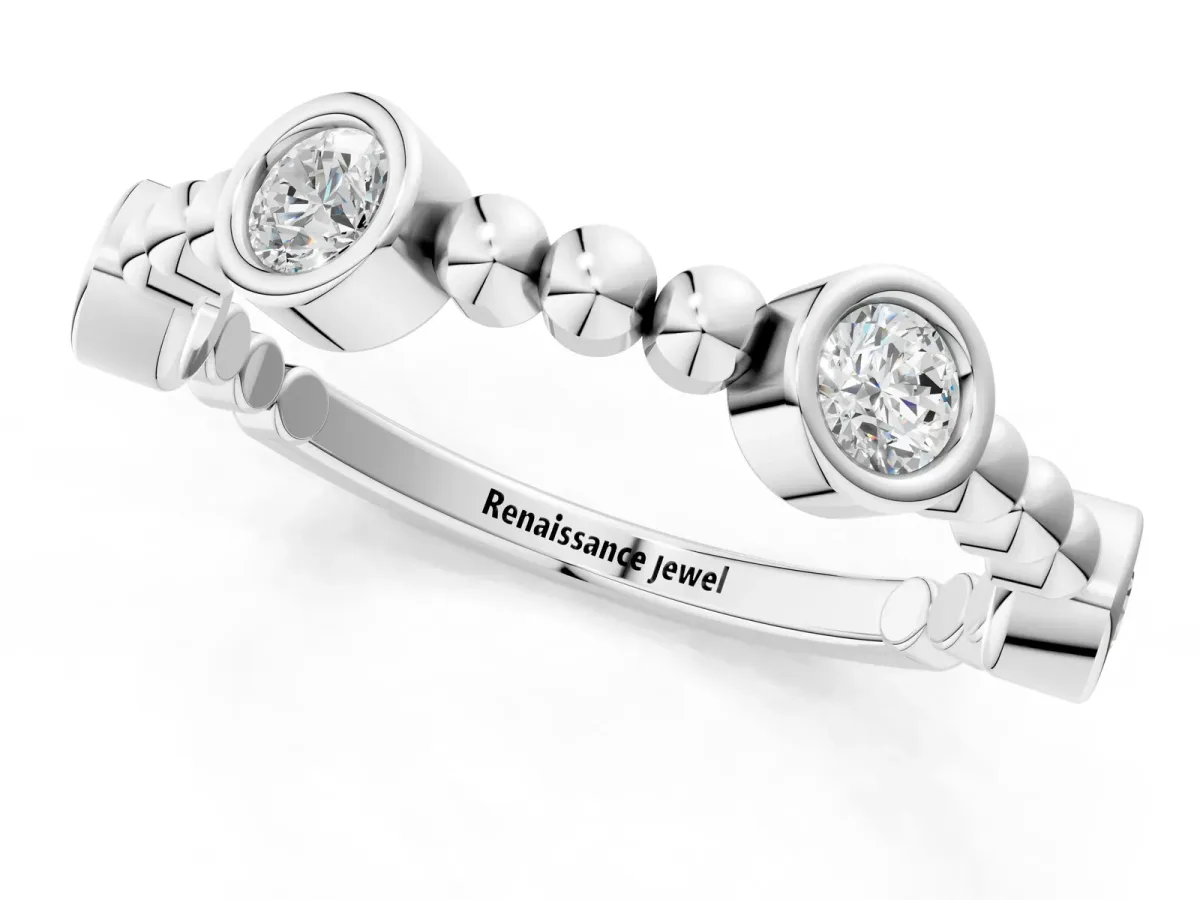 Bezel Set Round Diamond Beaded Band Silver