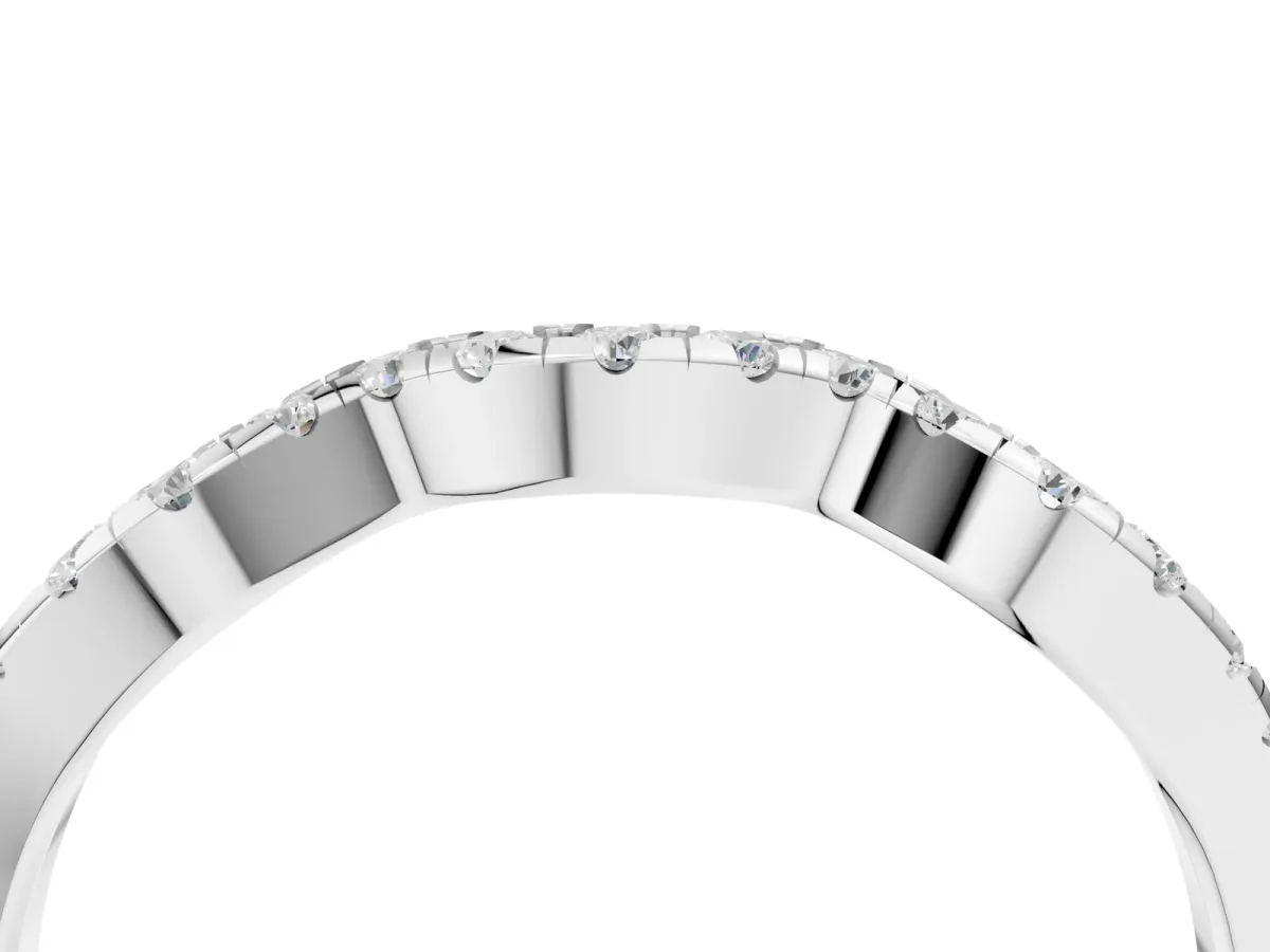 Round Diamond Pavé Curved Wedding Band Platinum