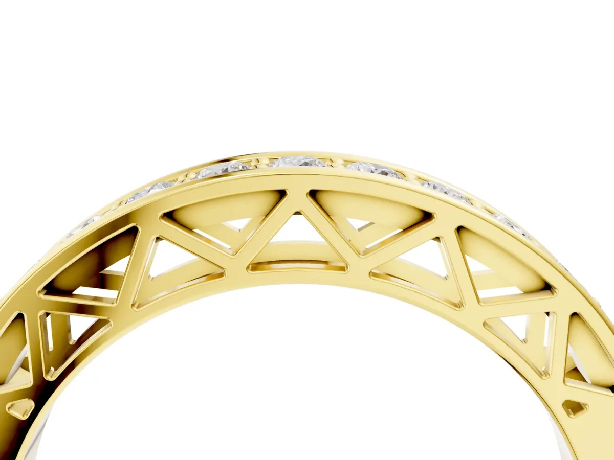 Channel-Set Round Diamond Eternity Band with Shared Prong Setting Yellow gold