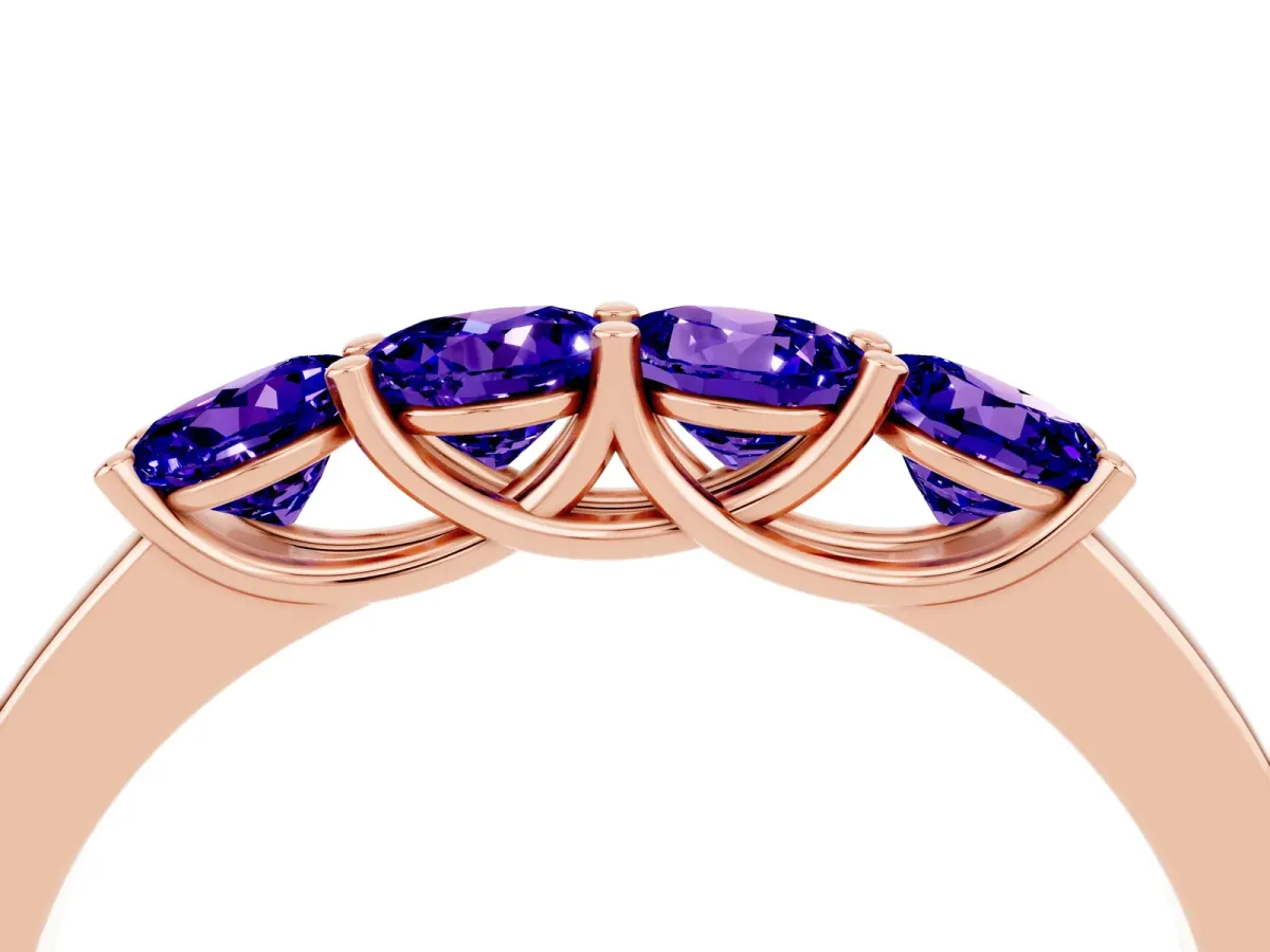 Four-Stone Round Tanzanite Prong-Set Band Rose gold