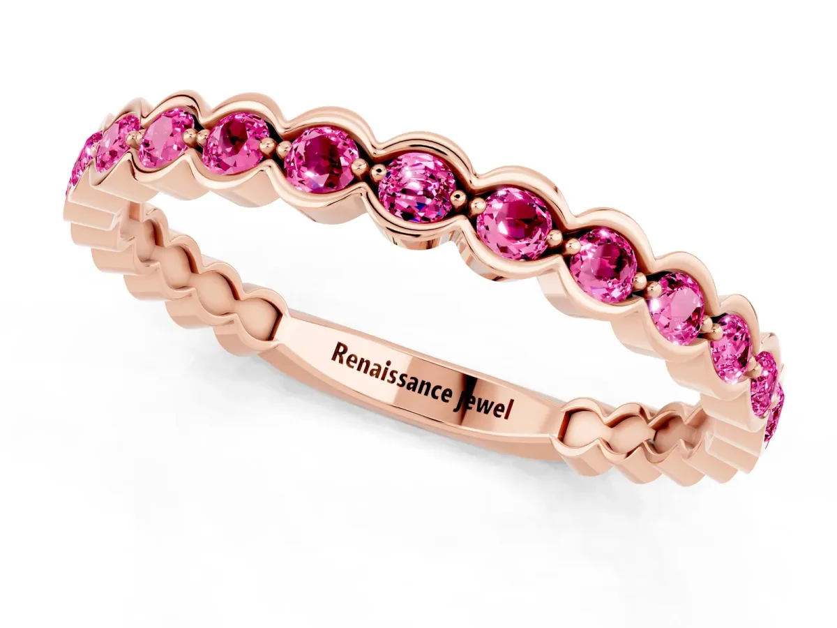 Round Pink Sapphire Bezel Set Eternity Band Rose gold