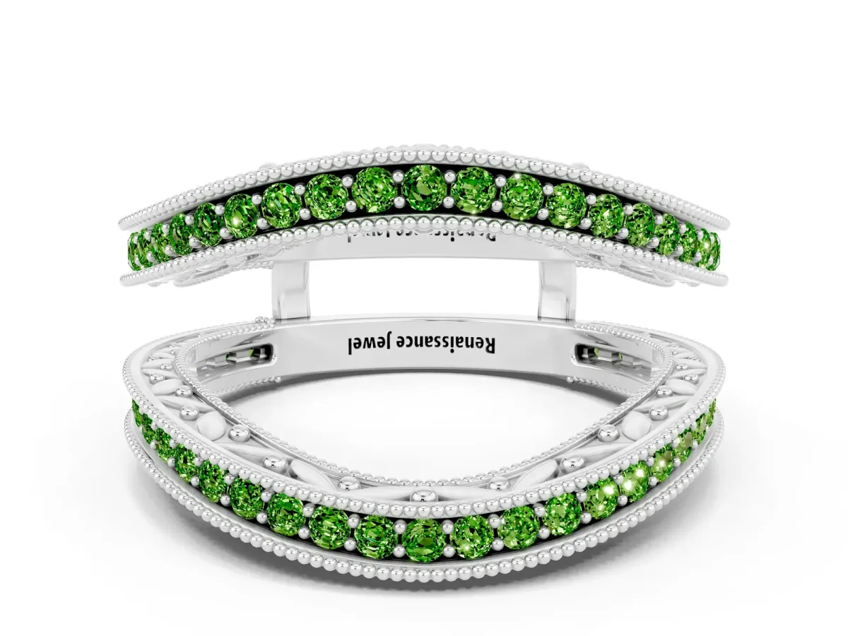 Round Peridot Milgrain Eternity Band with Channel Setting Silver