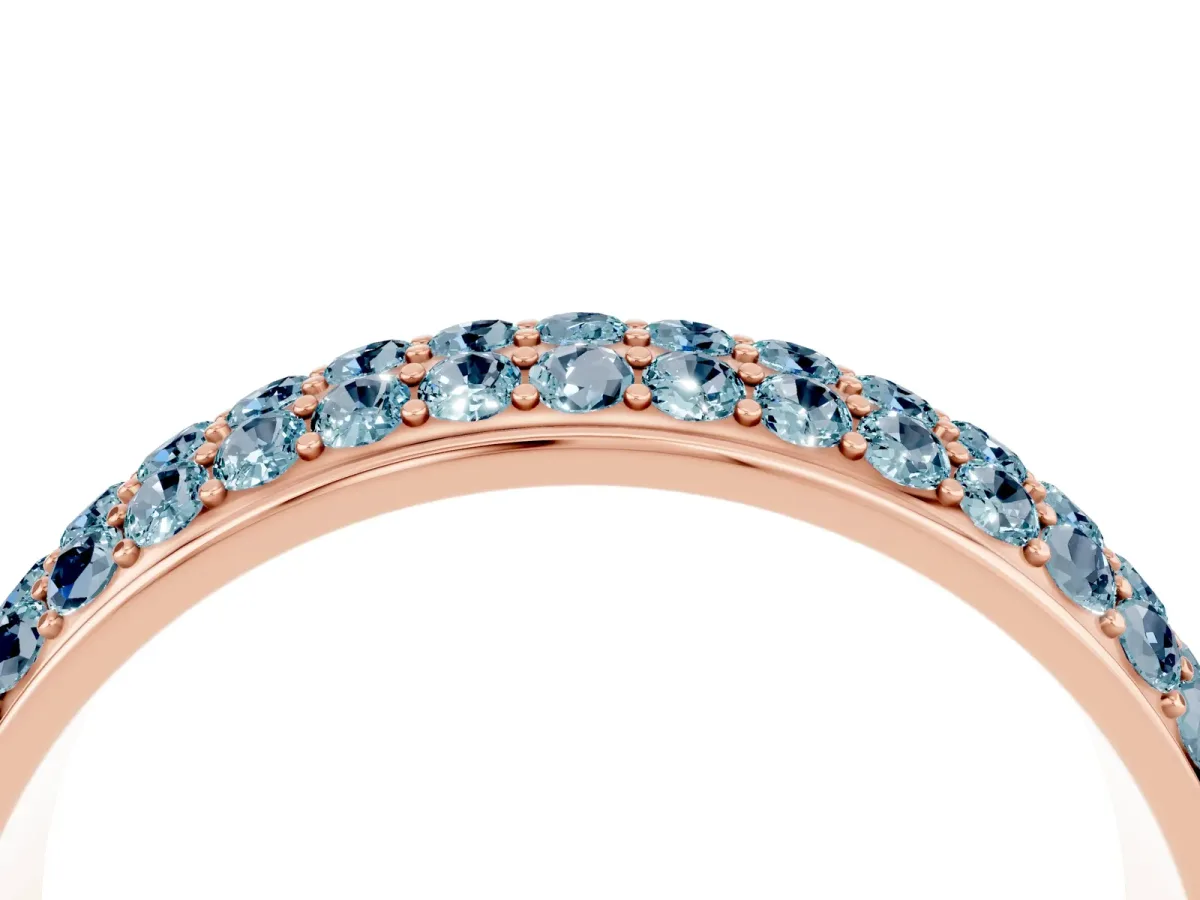 Three-Row Round Aquamarine Eternity Band with Shared Prong Setting Rose gold