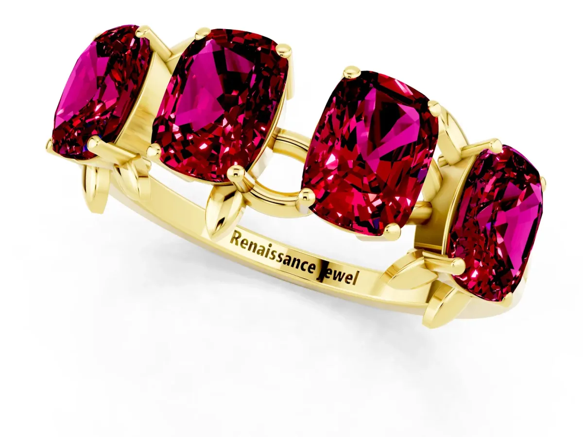 Emerald Cut Garnet Prong-Set Half Eternity Band Yellow gold
