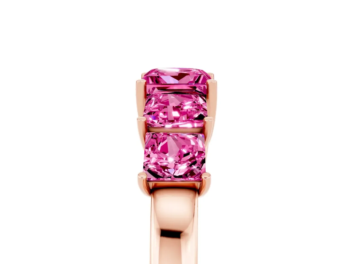 Princess Cut Five-Stone Pink Sapphire Ring with Classic Prong Setting Rose gold