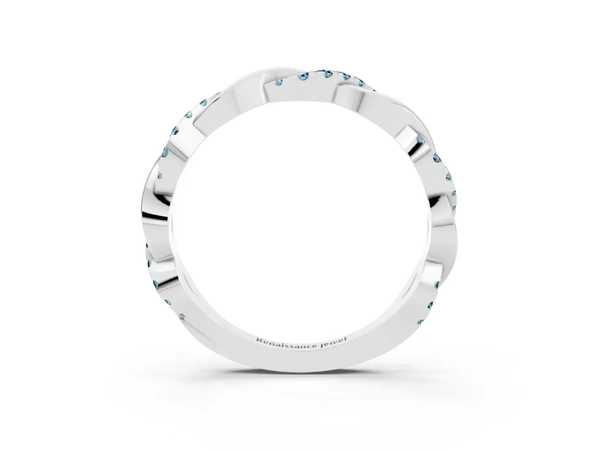 Round Aquamarine Twist Eternity Band with Pavé Setting Platinum