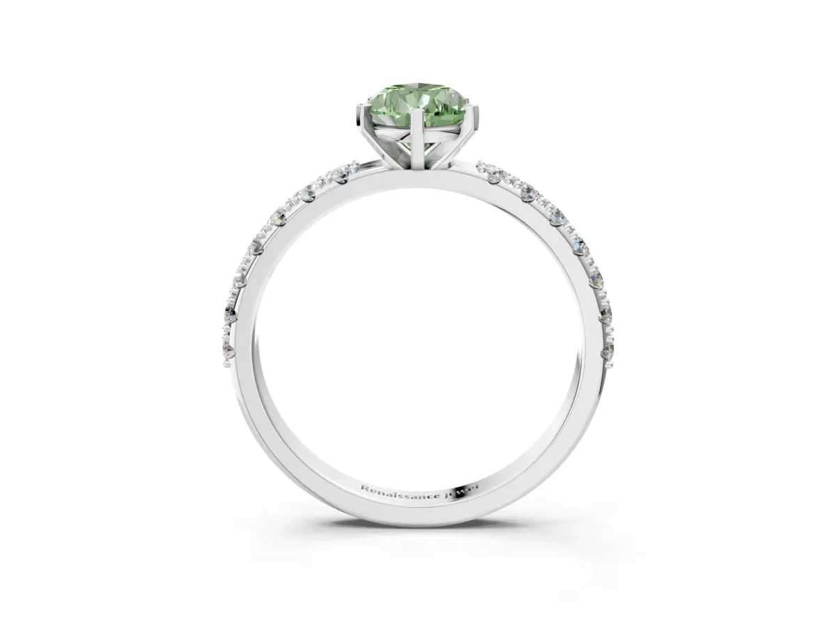 Fancy Green Pear Cut Diamond Solitaire Pavé Band with Four-Prong Setting Platinum