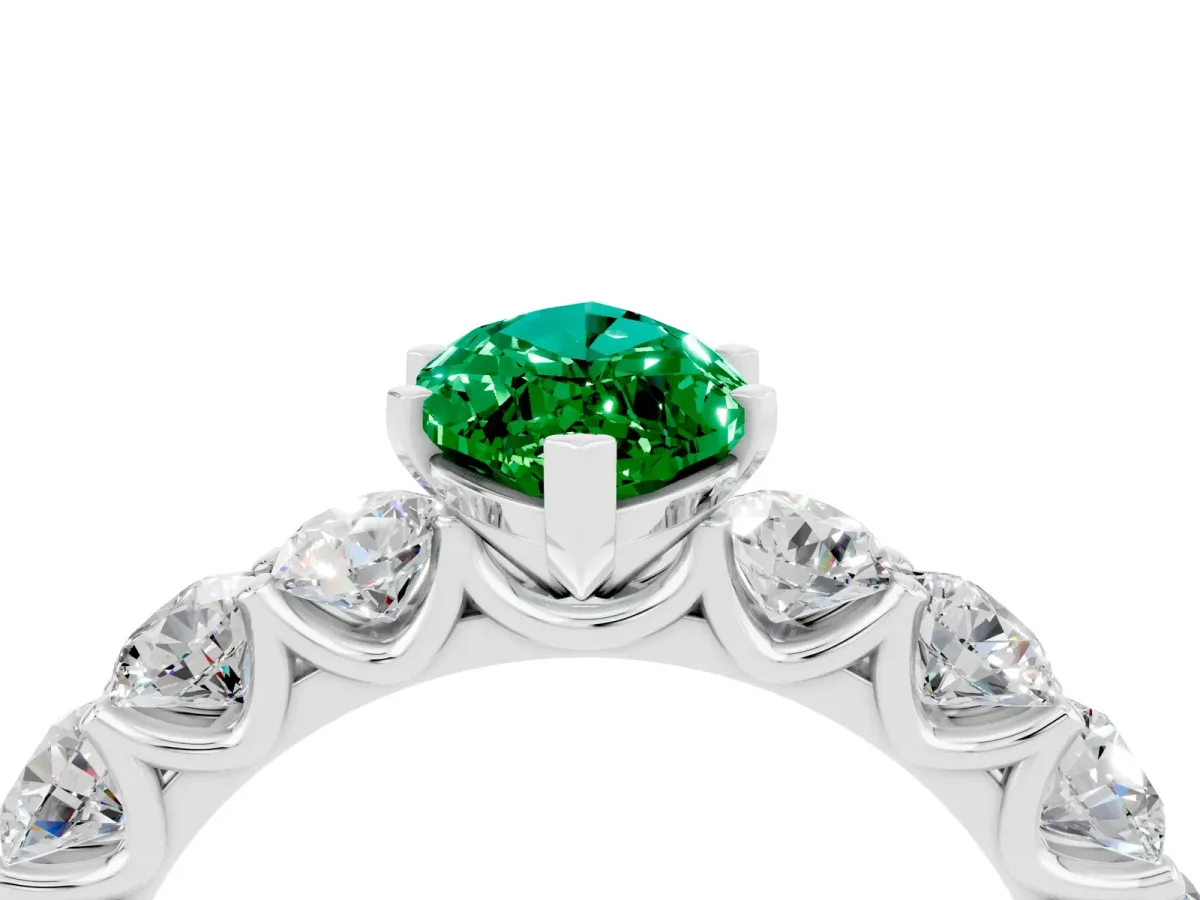Marquise Cut Emerald Prong Setting with Side Stones on a Pave Band Silver