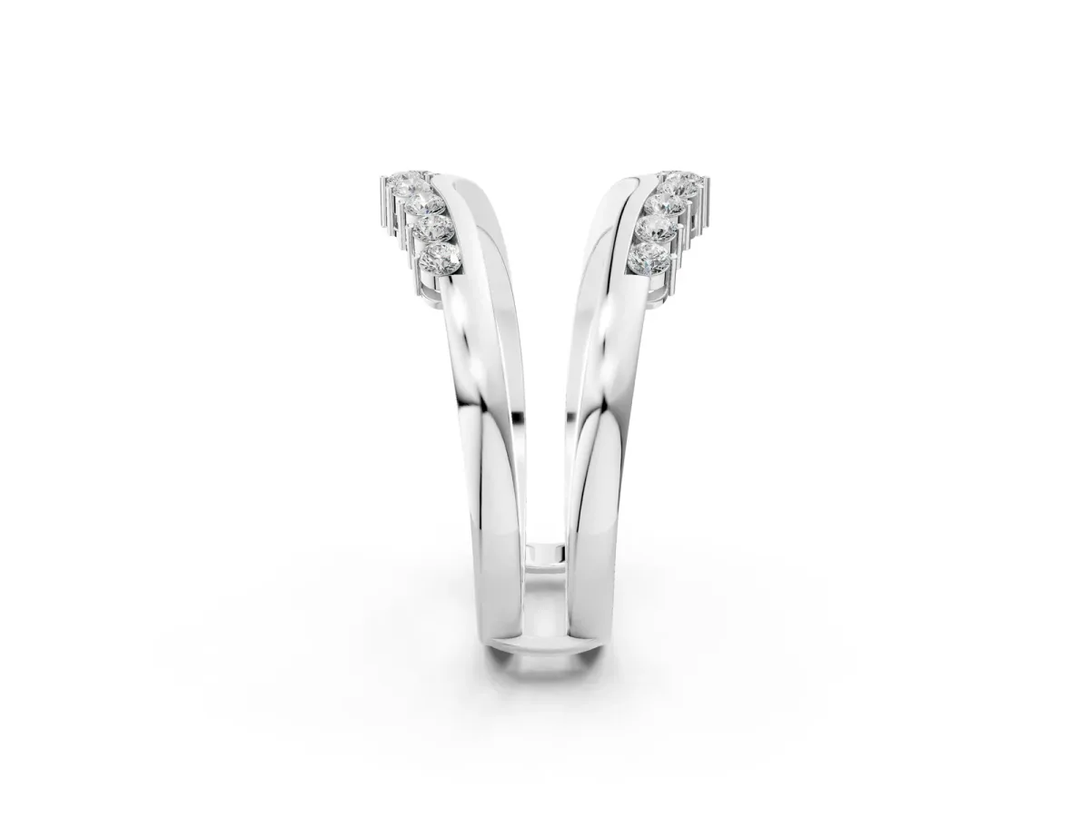 Round Diamond Chevron Contour Band with Prong Setting Platinum