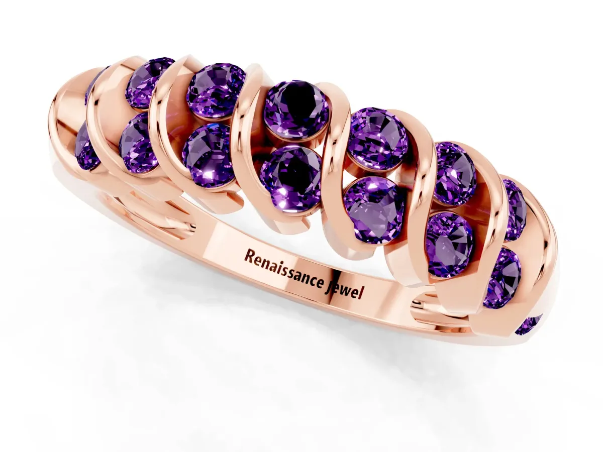 Channel Set Round Amethyst Multi-Row Band Rose gold