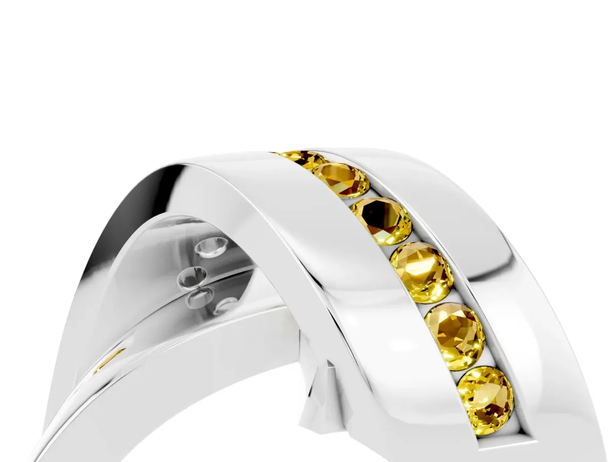 Pavé Round Yellow Sapphire Crossover Band with Channel Setting Silver