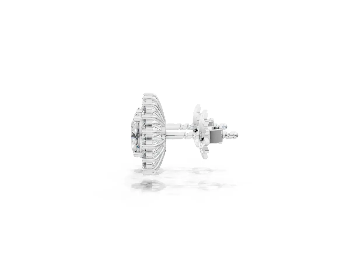 Oval Diamond Floral Halo Stud Earrings Silver