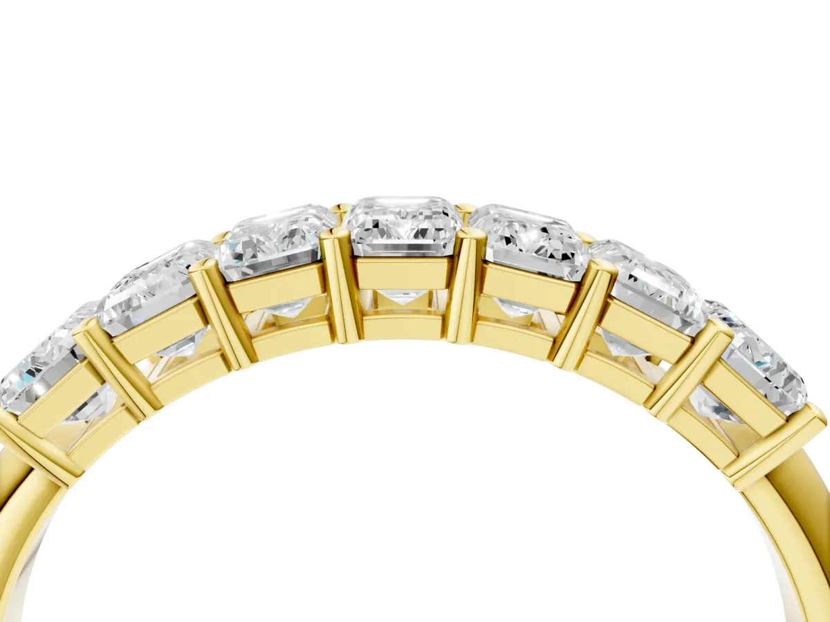 Emerald Cut Diamond Prong-Set Half Eternity Band Yellow gold