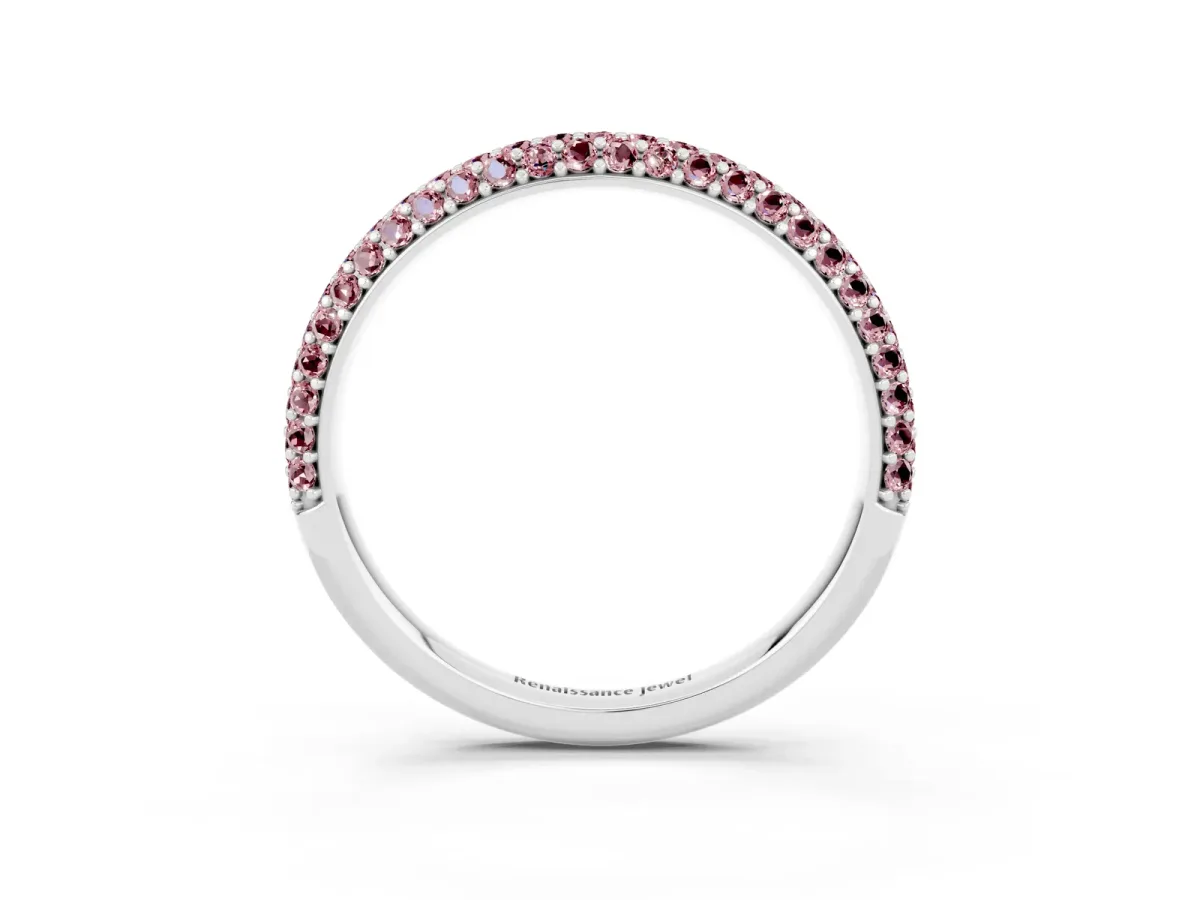 Round Morganite Pavé Eternity Band with Shared Prong Setting White gold