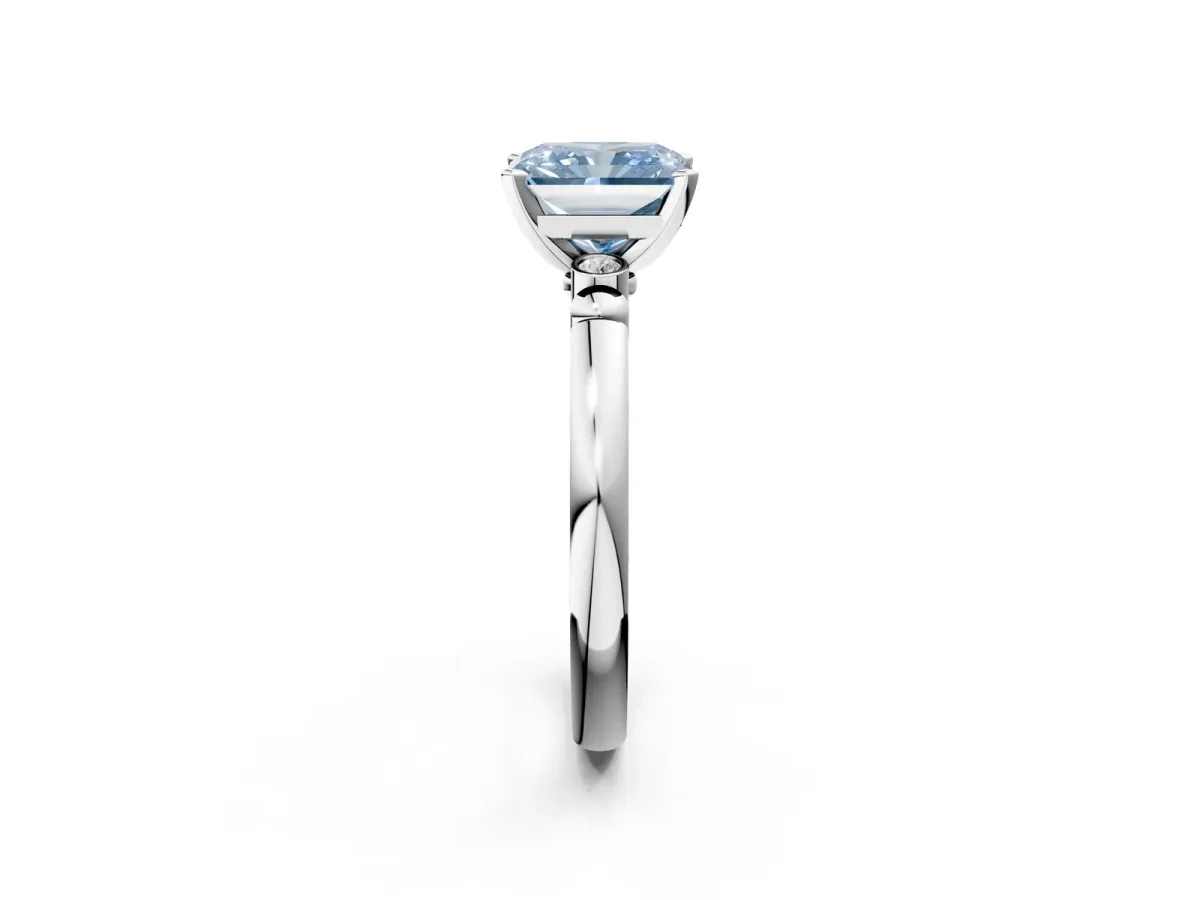Fancy Blue Radiant Cut Solitaire Beaded Band with Four-Prong Setting Platinum