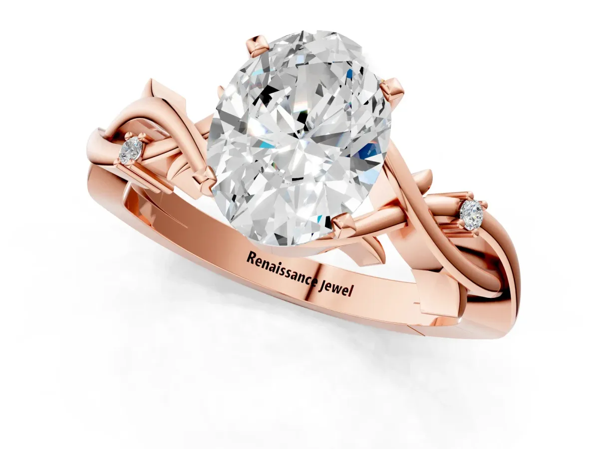 Oval Cut Diamond Solitaire Ring with Twisted Band and Prong Setting Rose gold