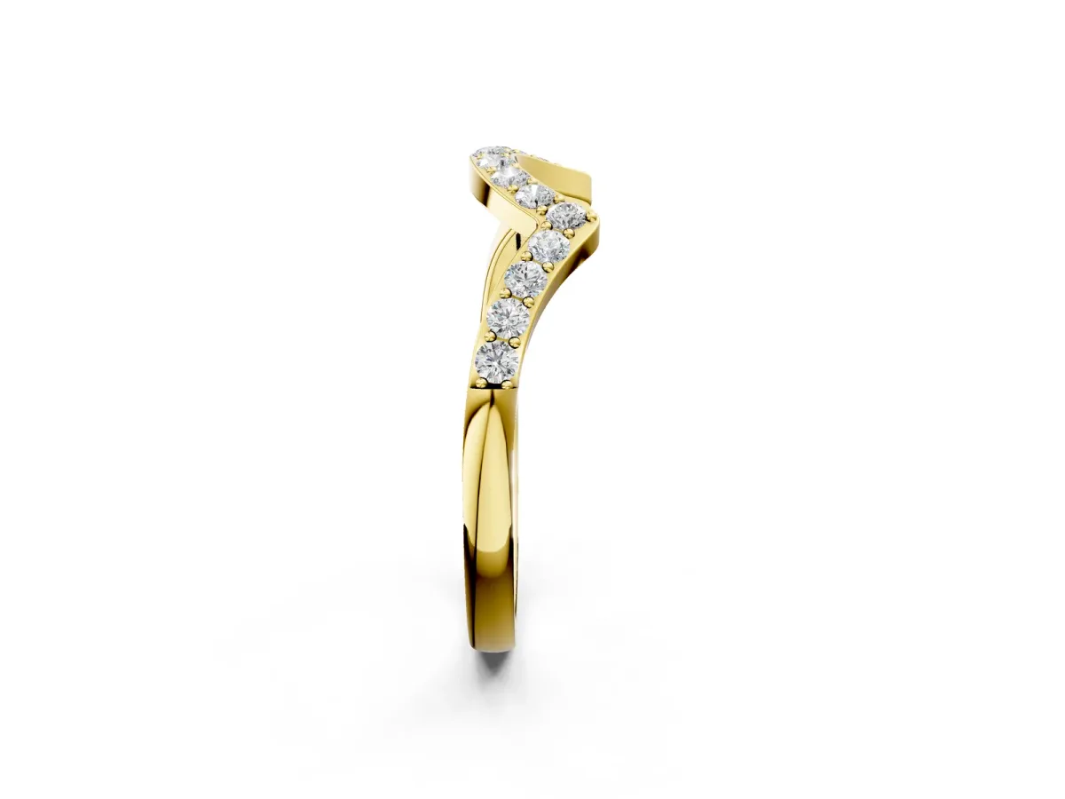 Curved Pave Round Diamond Contour Band with Shared Prong Setting Yellow gold