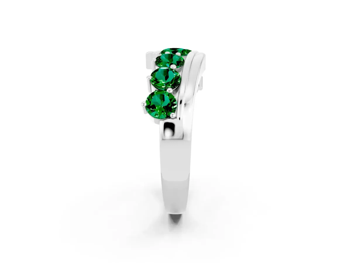 Round Emerald Wave Band with Channel and Shared Prong Setting Platinum