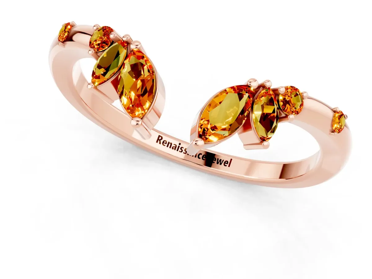 Open Marquise Cluster Citrine Band with Prong Setting Rose gold
