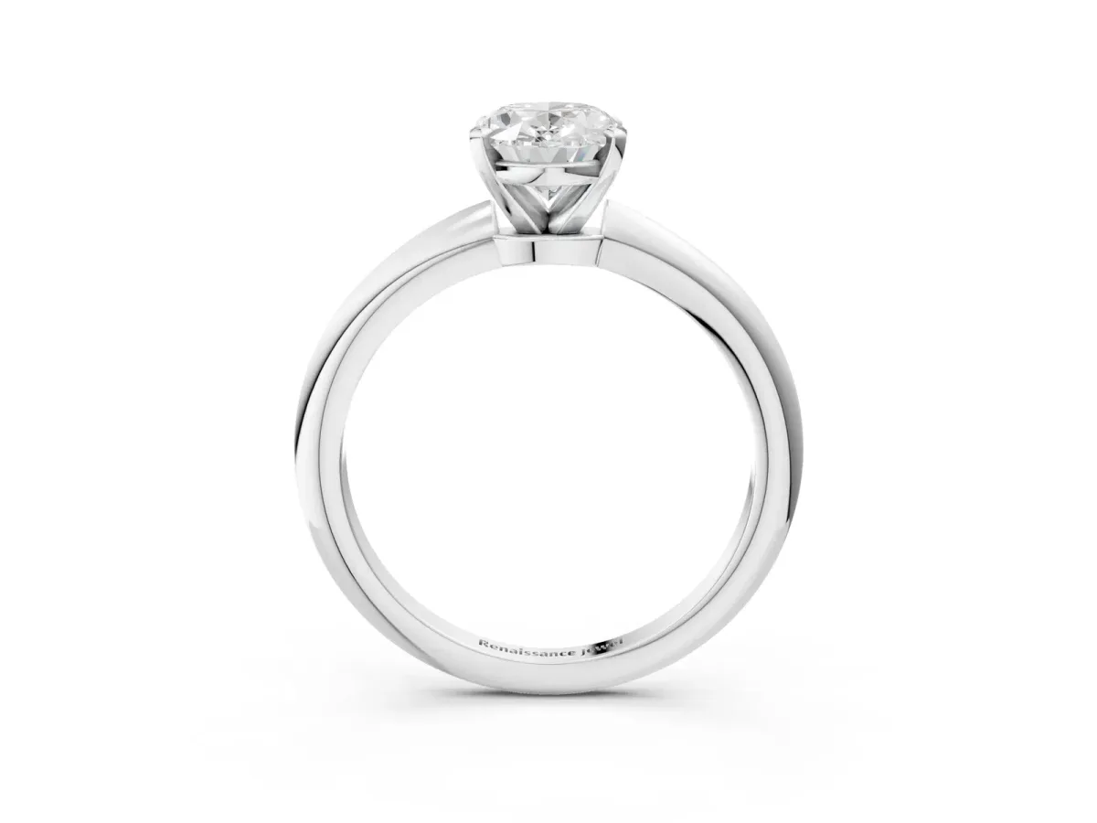 Oval Cut Diamond Solitaire Ring with Six-Prong Setting and Classic Band White gold