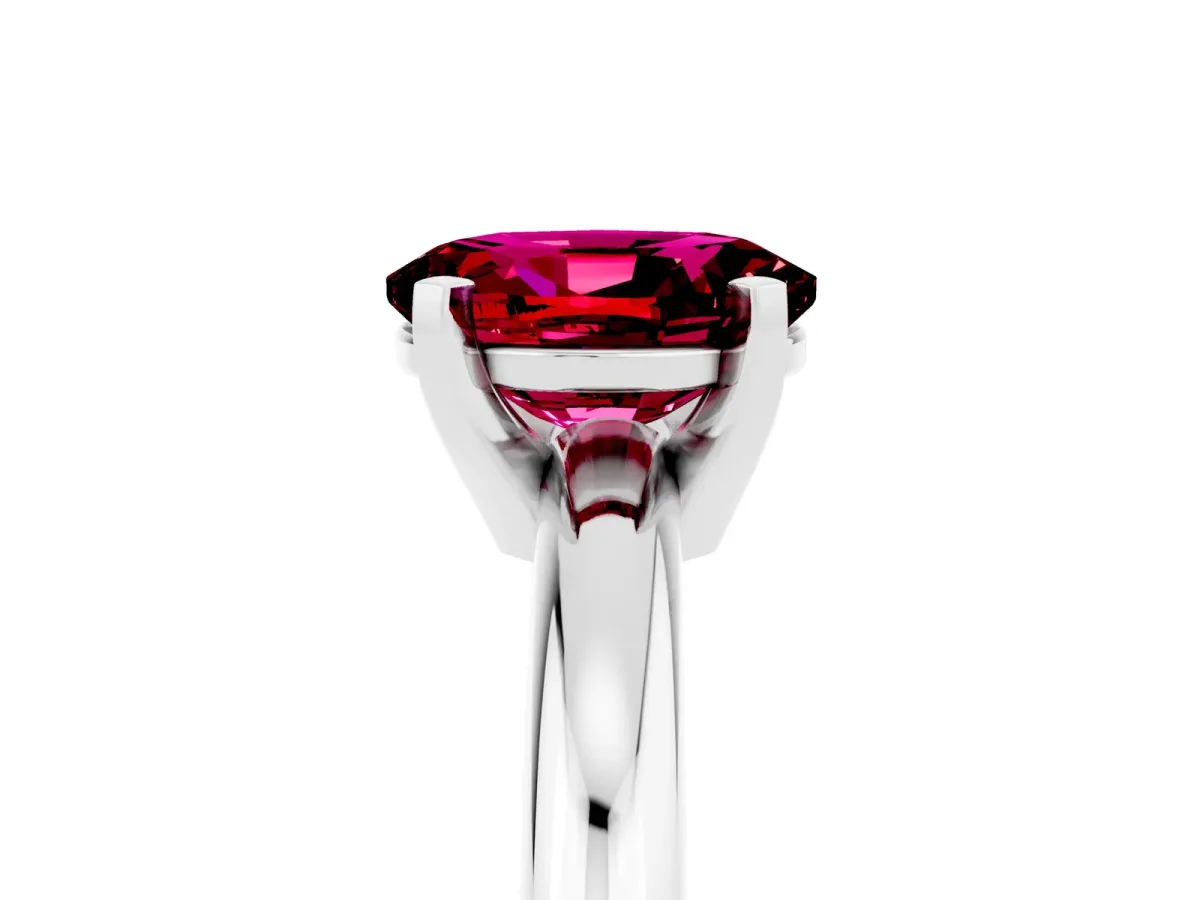 Oval Cut Garnet Solitaire Engagement Ring with Round Band and Four-Prong Setting Silver