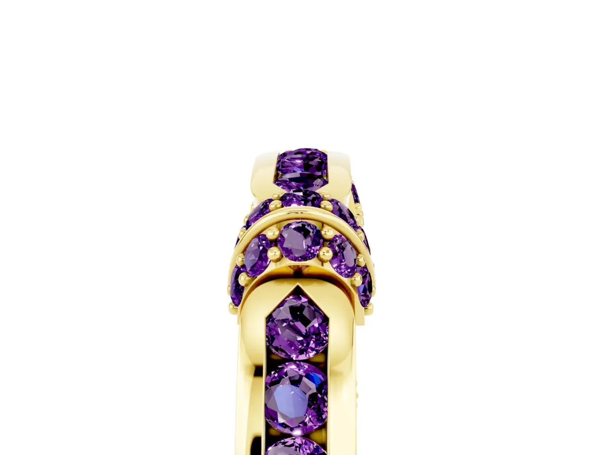 Pavé Round Amethyst Link Band with Bezel Setting Yellow gold
