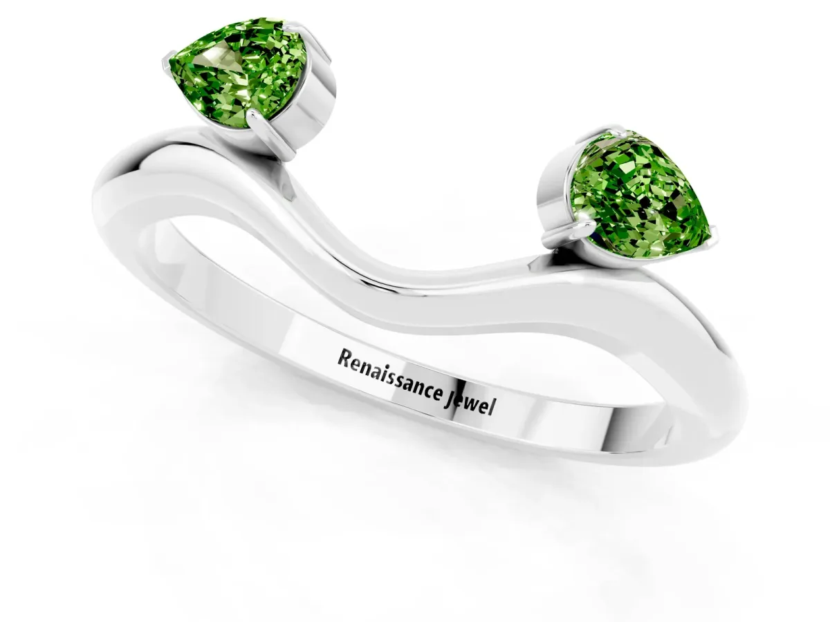 Pear Cut Peridot Two-Stone Open Band Ring with Prong Setting White gold